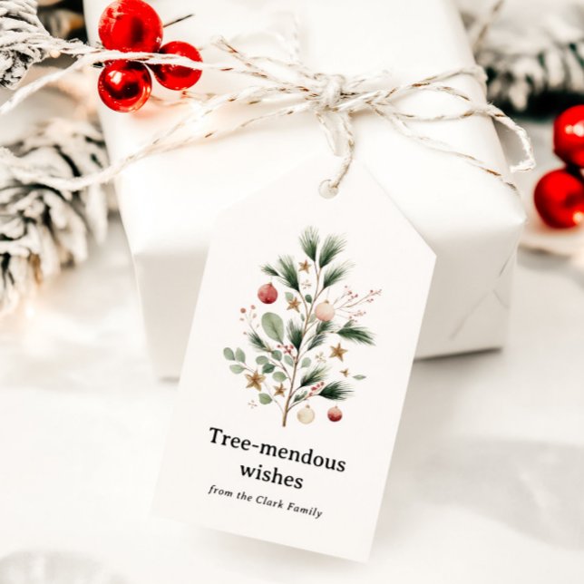 Whimsical Watercolor Christmas Tree Personalized Presentetikett (Skapare uppladdad)