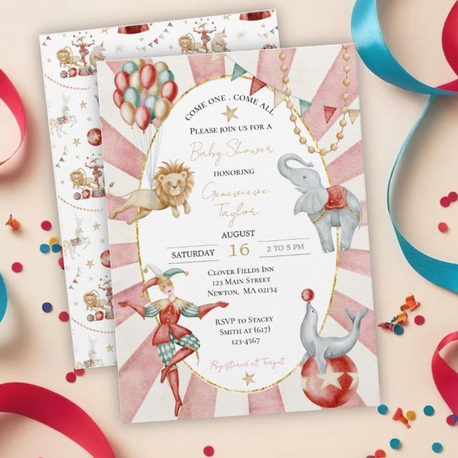 Whimsical Watercolor Circus Carnival Baby Shower Inbjudningar (Skapare uppladdad)