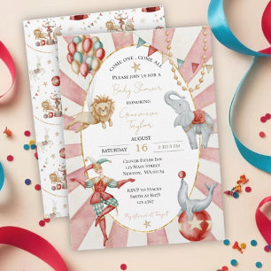 Whimsical Watercolor Cirkus Karneval Baby Shower Inbjudningar