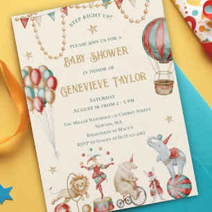 Whimsical Watercolor Cirkus Karneval Baby Shower Inbjudningar