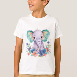 Whimsical Watercolor Elefant Barn Konsttryck T Shirt