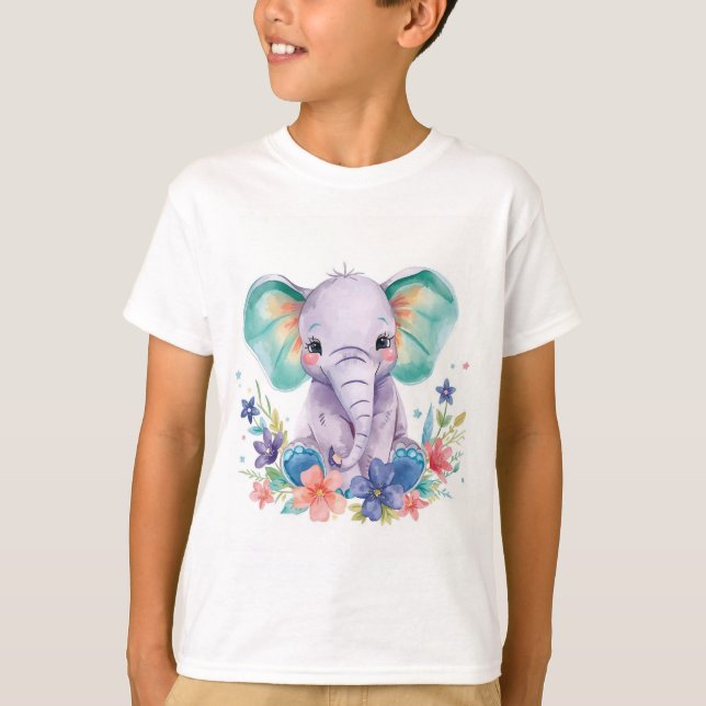 Whimsical Watercolor Elefant Barn Konsttryck T Shirt (Framsida)