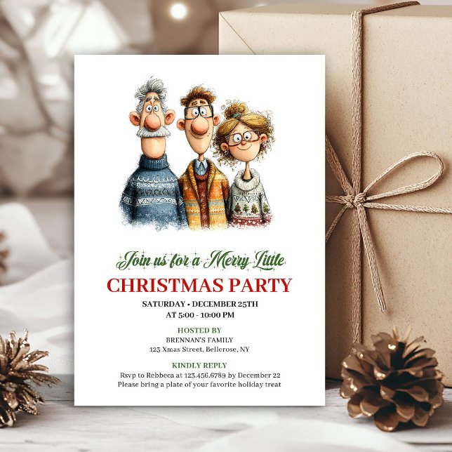 Whimsical Watercolor Family Editable Christmas  Inbjudningar (Whimsical Watercolor Family Editable Christmas Card)