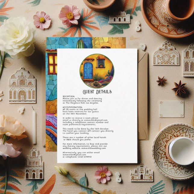Whimsical Watercolor Fiesta Bröllopsgästinformatio Tilläggskort (Whimsical Watercolor Fiesta Wedding Guest Details Enclosure Card)