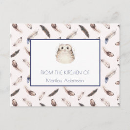 Whimsical Watercolor Fjädrar och Uggla Recept | Vykort