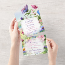 Whimsical Watercolor Fjärilar och Blommig Bröllop