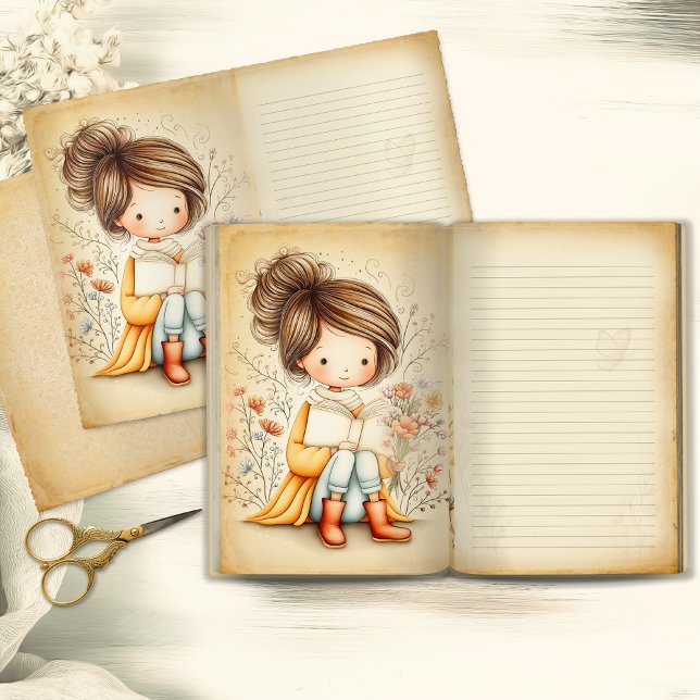 Whimsical Watercolor Flickor Junk Journal Sida (Skapare uppladdad)