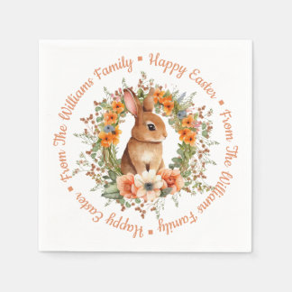 Whimsical Watercolor Floral Easter Bunny Orange Pappersservett