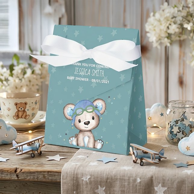 Whimsical Watercolor Flygplanspilot Teddybjörn Presentaskar (Skapare uppladdad)