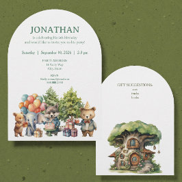 Whimsical Watercolor Forest Birthday Invitation Inbjudningar