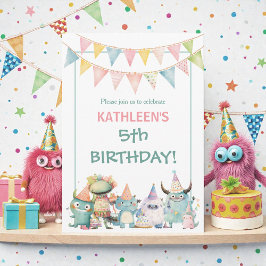 Whimsical Watercolor Funny Monsters Birthday  Inbjudningar
