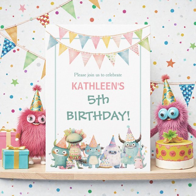 Whimsical Watercolor Funny Monsters Birthday  Inbjudningar (Skapare uppladdad)