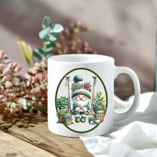Whimsical Watercolor Gnome Succulent Kaffemugg