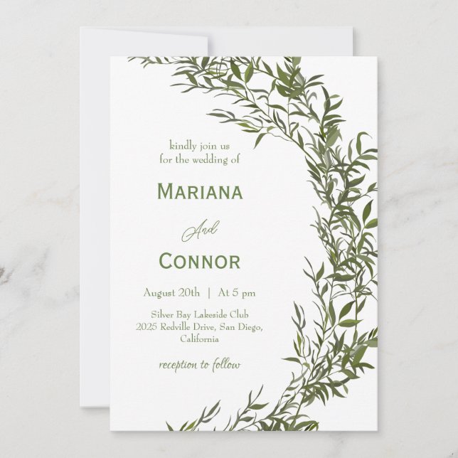 Whimsical Watercolor Greenery Wedding bjudande Inbjudningar (Framsida)