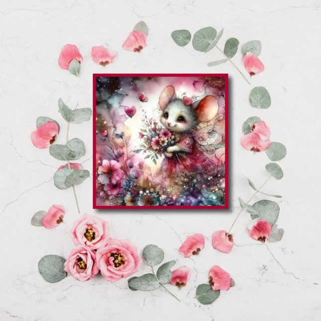 Whimsical Watercolor Hjärtan Valentine Mus Julkort (Skapare uppladdad)