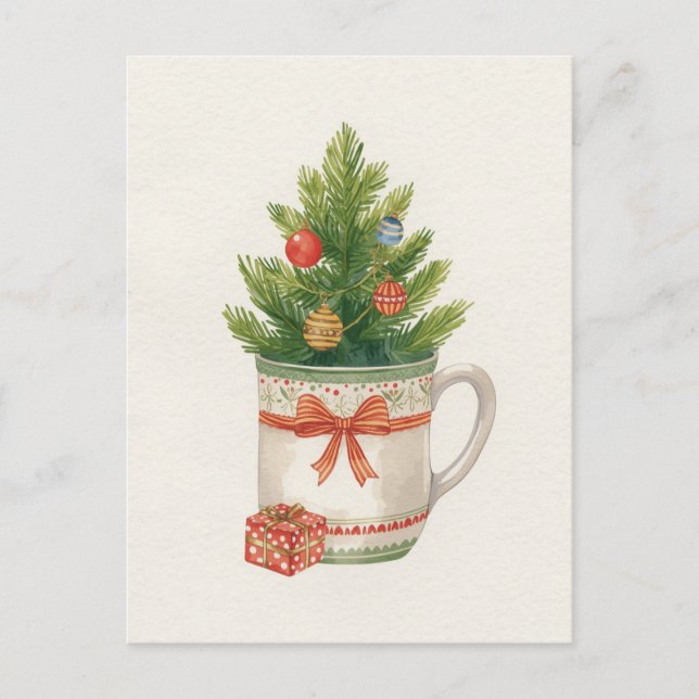 Whimsical Watercolor Julgran Mug Helg Vykort (Framsida)