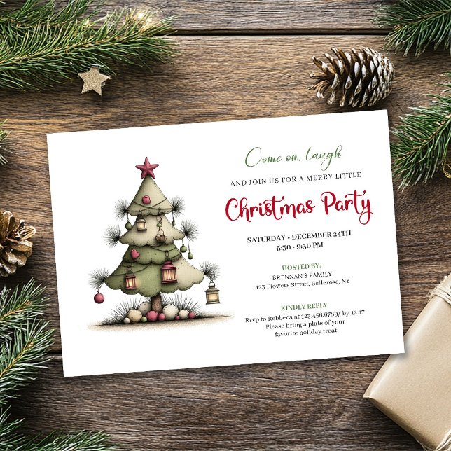 Whimsical Watercolor Julgran Party Inbjudan (Whimsical Watercolor Christmas Tree Party Invite)