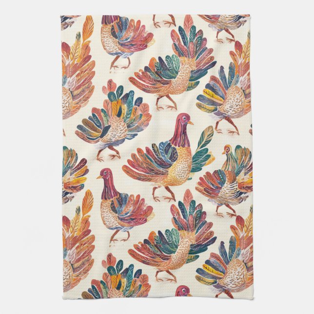 Whimsical Watercolor Kalkon – Höst Thanksgiving Kökshandduk (Vertikal)