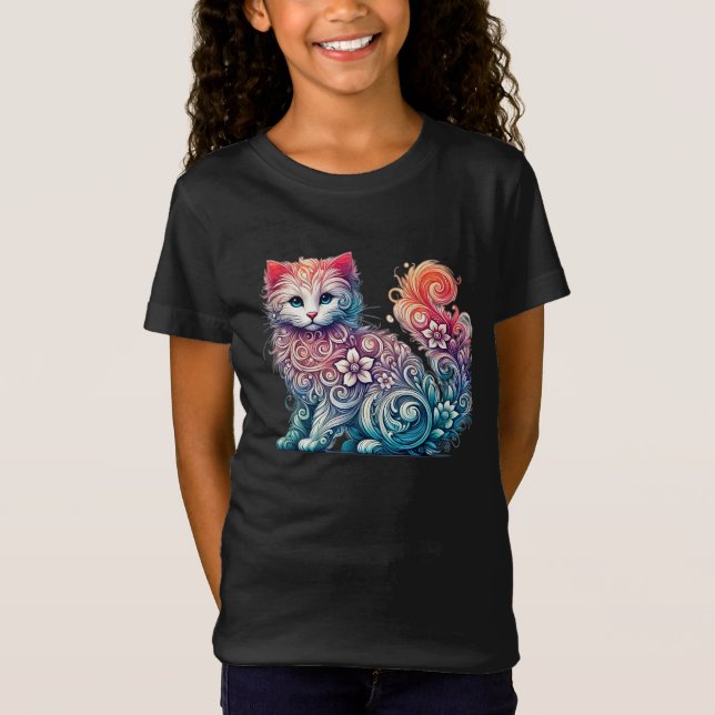 Whimsical Watercolor Kitten T Shirt (Framsida)
