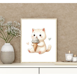 Whimsical Watercolor Kittens med Glasskon Poster