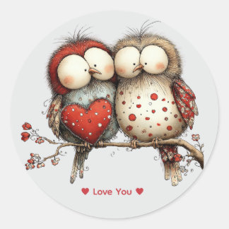 Whimsical Watercolor Love Birds Sticker Runt Klistermärke