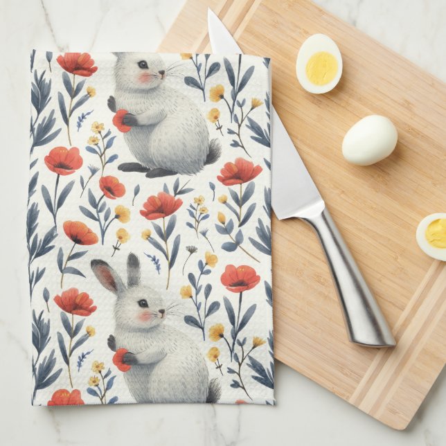 Whimsical Watercolor Meadow Bunny Easter Kökshandduk (Vikt i Fjärdedel)