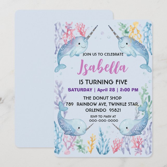 Whimsical Watercolor Narval fisk  Enhörning av  Spara Datumet (Fram/baksida)