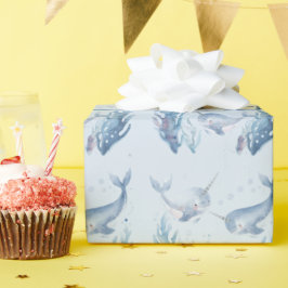 Whimsical Watercolor Narwhal fish  Unicorn of the  Presentpapper