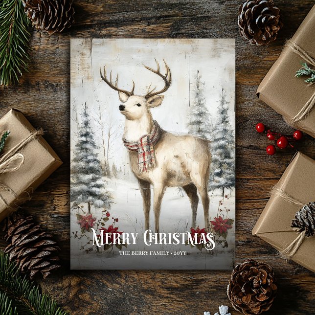 Whimsical Watercolor Neutral Colors Christmas Deer Julkort (Whimsical Watercolor Neutral Colors Christmas Deer Holiday Card)