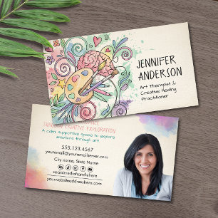 Whimsical Watercolor och penna Konstterapeut Visitkort