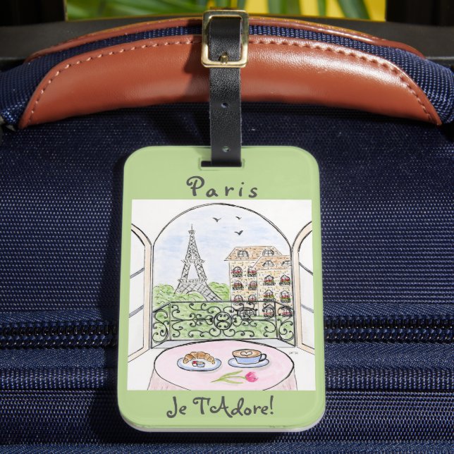 Whimsical Watercolor Paris Eiffeltornet Bagagebricka (Framsida Insitu 2)