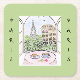 Whimsical Watercolor Paris Eiffeltornet Underlägg Papper Kvadrat