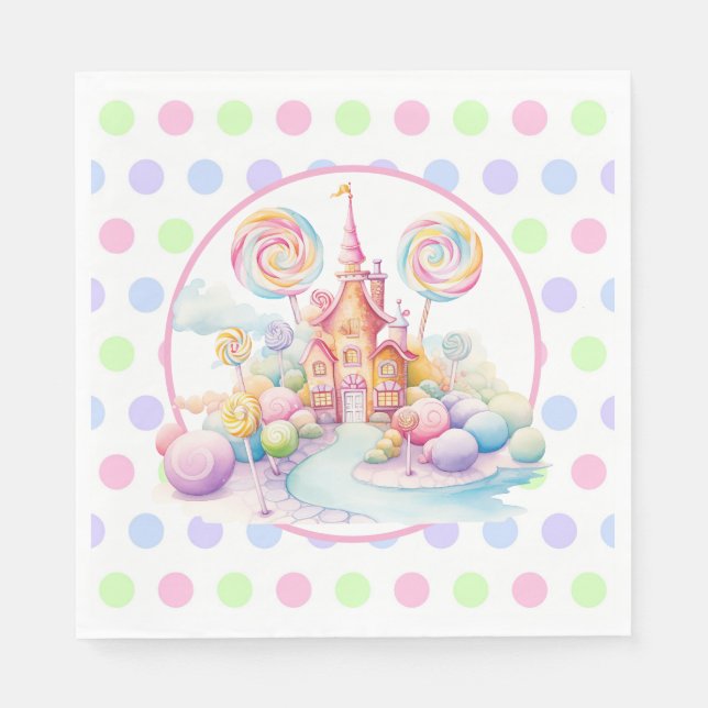 Whimsical Watercolor Pastel Candyland Birthday Pappersservett (Framsidan)