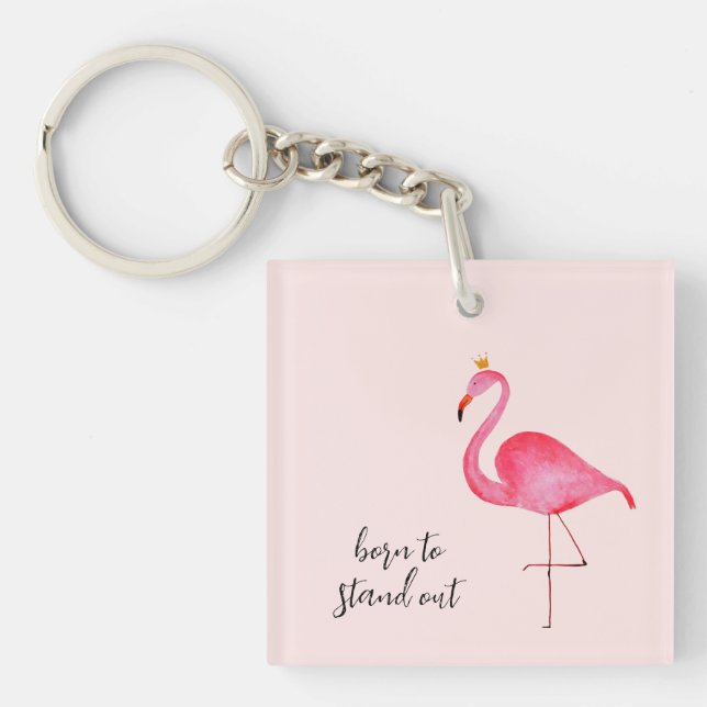 Whimsical Watercolor Pink Flamingo Keychain (Framsidan)