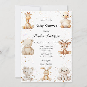 Whimsical Watercolor Plyschdjur Baby Shower Inbjudningar