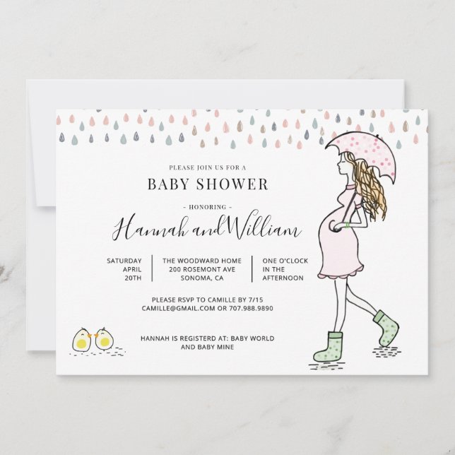 Whimsical Watercolor Rainy Day Baby Shower Inbjudningar (Framsida)