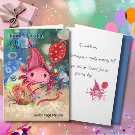 Whimsical Watercolor Rosa Axolotl Söt Barn Helgkort
