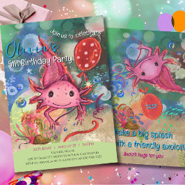 Whimsical Watercolor Rosa Axolotl Söt Barn Inbjudningar