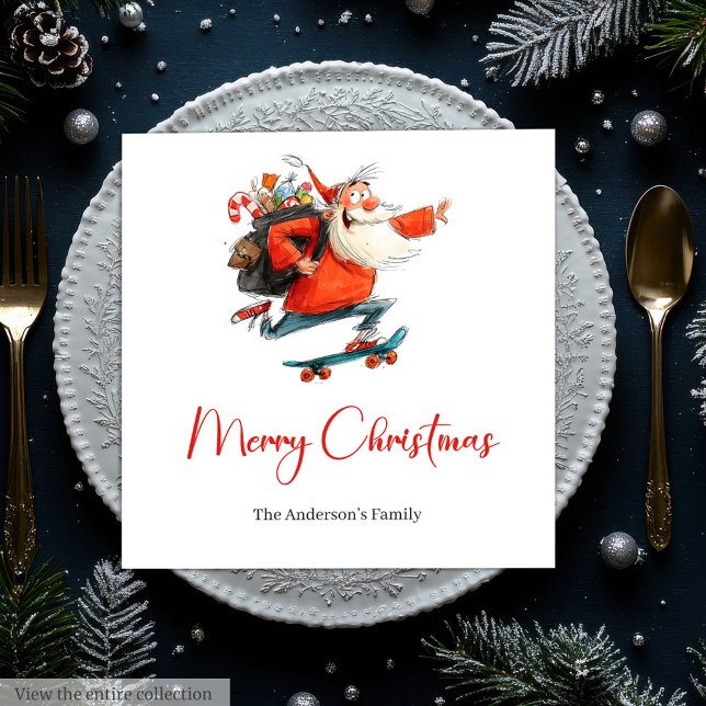 Whimsical Watercolor Santa Funny Christmas Napkins Pappersservett (Whimsical Watercolor Santa Funny Christmas Napkins)