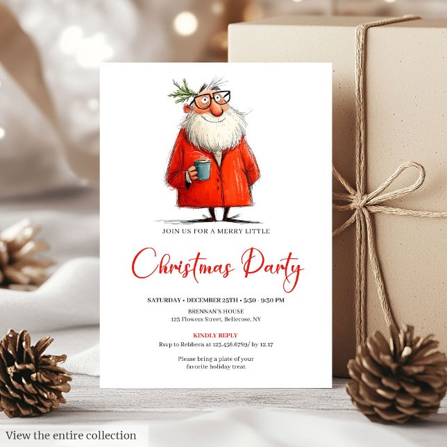 Whimsical Watercolor Santa Funny Holiday Invite Inbjudningar (Whimsical Watercolor Santa Funny Holiday Invite)