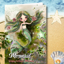 Whimsical Watercolor Siren & Havssköldpadda Födels