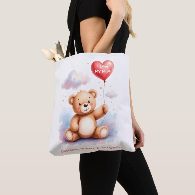 Whimsical Watercolor Teddybjörn Mamma Tygkasse (Närbild)