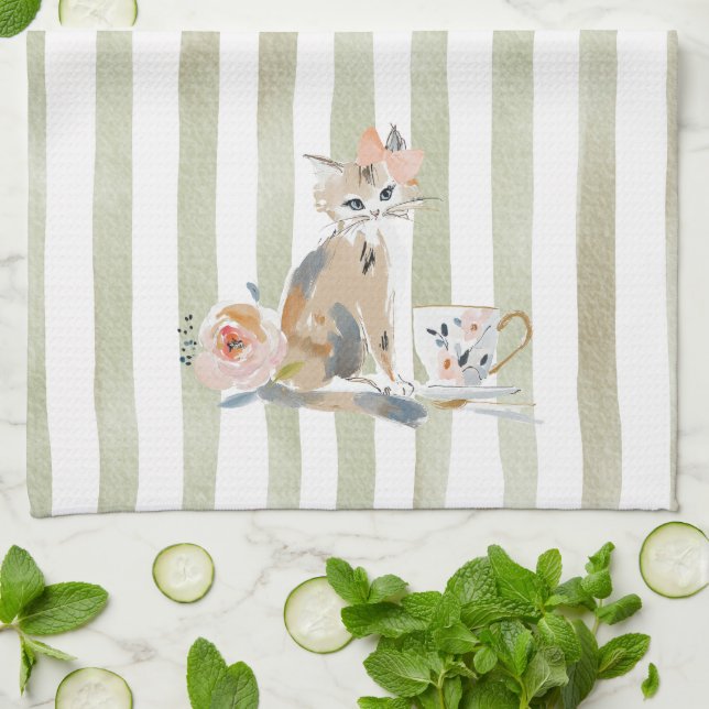 Whimsical Watercolor Tekids Katthushållshandduk Kökshandduk (Vikta)