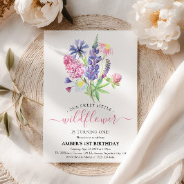 Whimsical Watercolor Vildblomma 1-årsfest Inbjudningar
