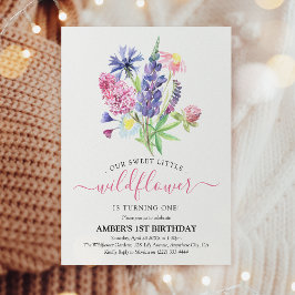 Whimsical Watercolor Vildblomma 1-årsfest Inbjudningar