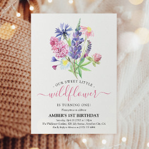 Whimsical Watercolor Vildblomma 1-årsfest Inbjudningar