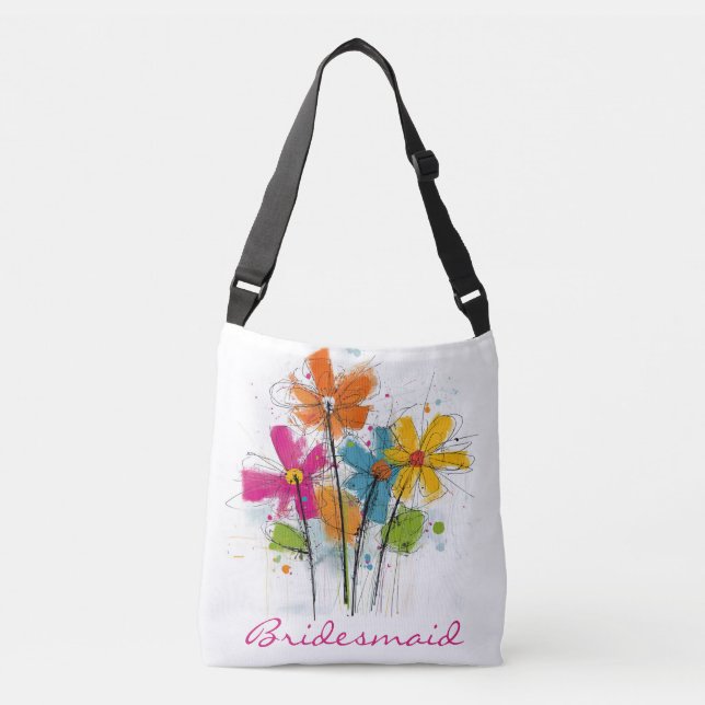 Whimsical Watercolor Vildblomma Brudtjänsteflicka Axelväska (Framsida)
