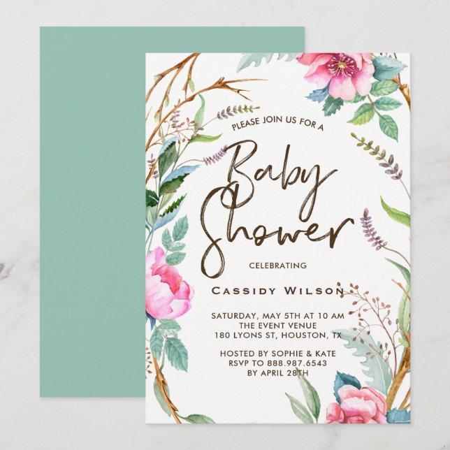 Whimsical Watercolor Wand Baby Shower-inbjudan Inbjudningar (Fram/baksida)