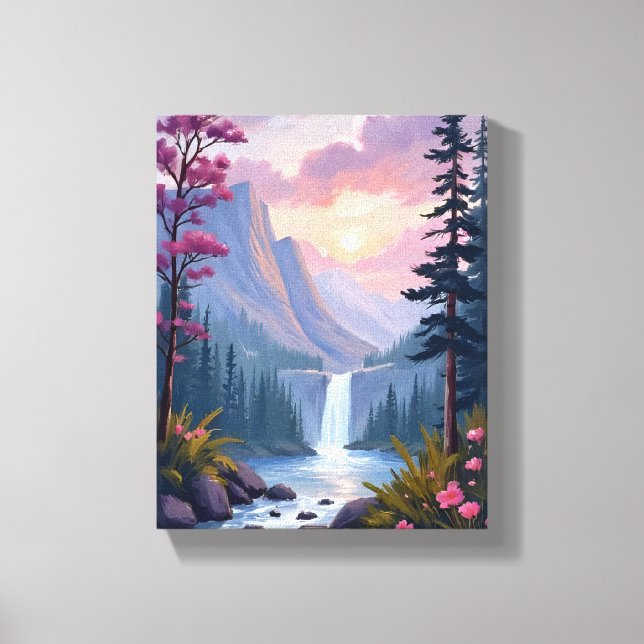 Whimsical Waterfall | Magical Floral Landscape Canvastryck (Framsida)