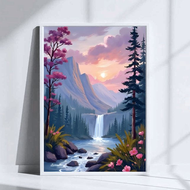 Whimsical Waterfall | Magisk Blommig Landskap Poster (Skapare uppladdad)